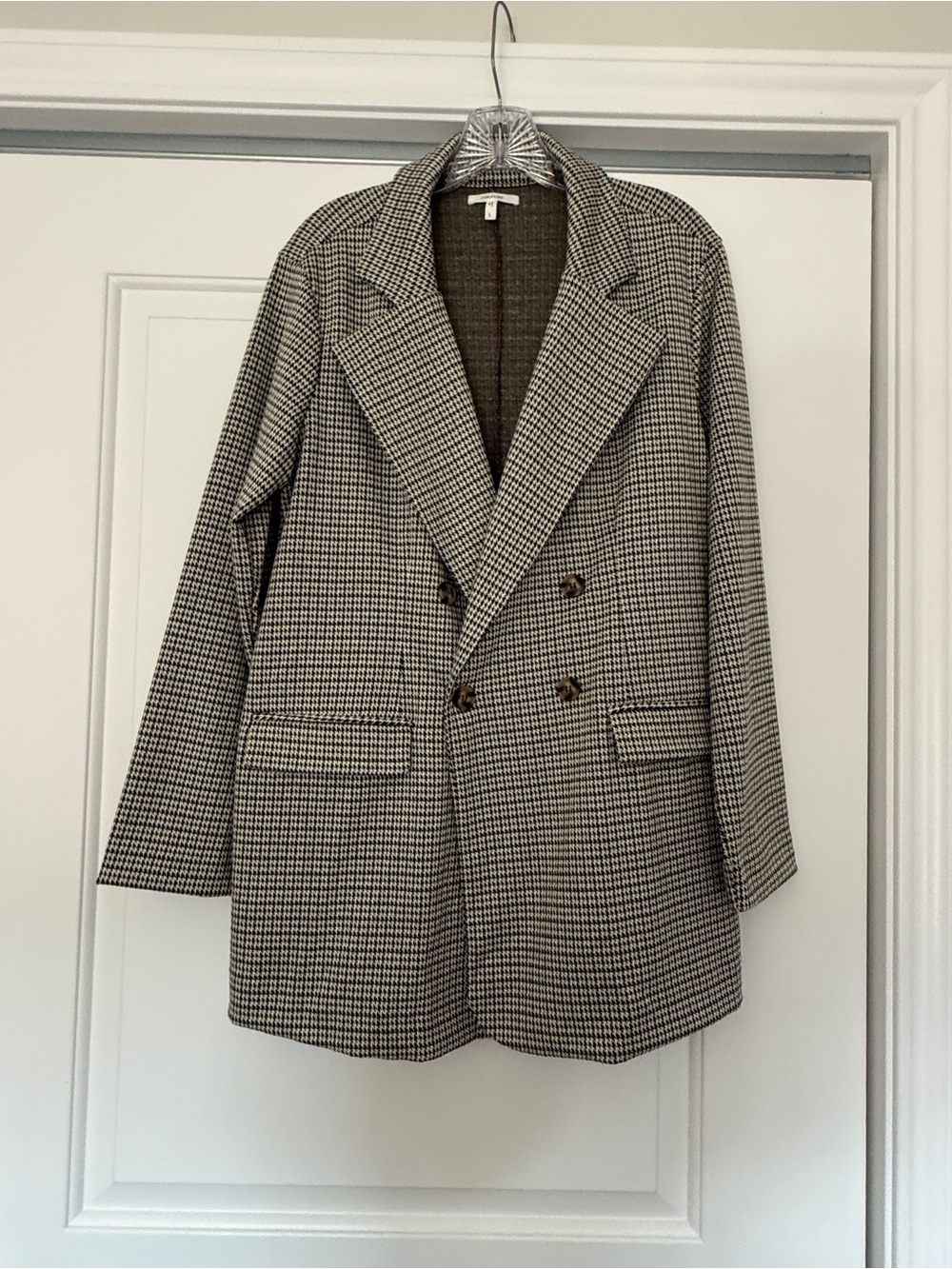Maurices Houndstooth Double-Breasted - Knit  Blazer Jacket - brown plaid